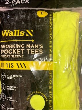 Walls Hi-Vis Neon Yellow Short Sleeve Pocket Tee - 2 Pack
